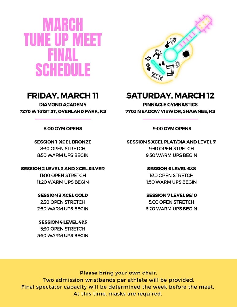 March Tune Up Meet Schedule
