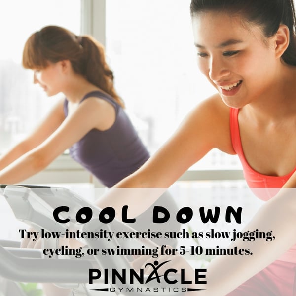 Try low-intensity exercise such as slow jogging, cycling, or swimming for 5-10 minutes.